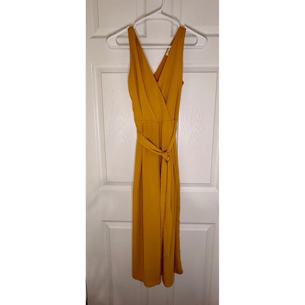Sienna Sky Jumpsuit Women XS Mustard Yellow Good Wide Leg Surplice V-Neck Belted